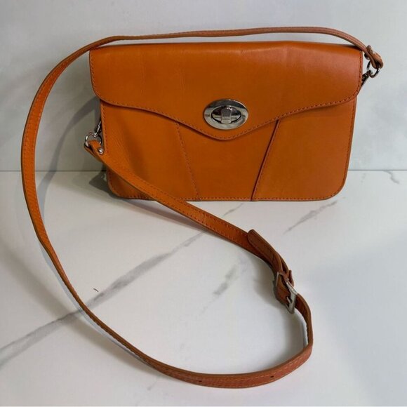 VTG Borse in Pelle Womens Orange Leather Shoulder Bag Crossbody Envelope Style - Picture 1 of 11